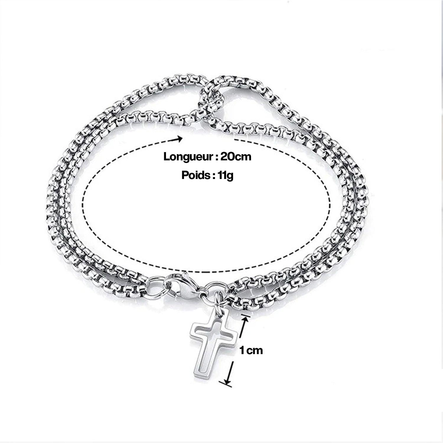 Bracelet avec croix en argent homme - Cadeaux pour couple - PourLesCouples