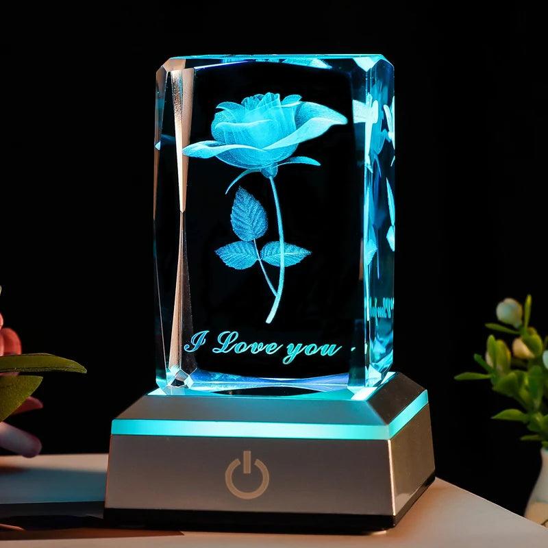 Veilleuse Rose 3D Colorée - Cadeau pour couple