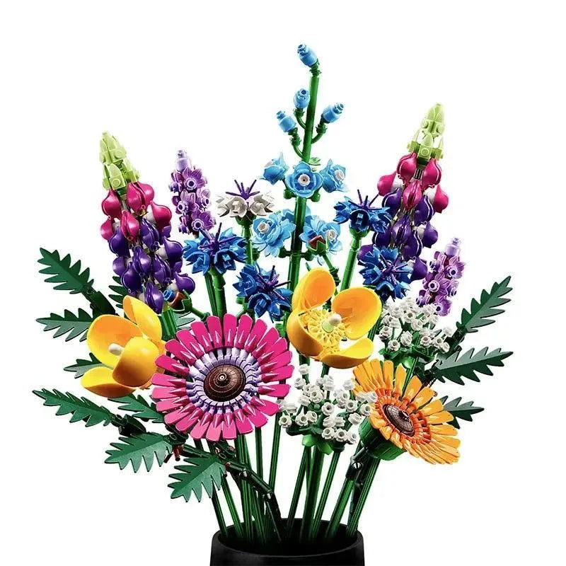 Bouquet de fleurs colorées en brique type LEGO - Cadeau pour couple