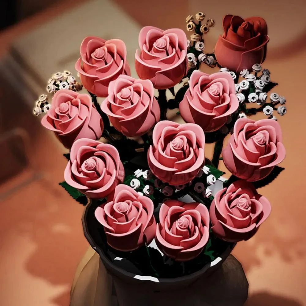 Bouquet de Roses à construire type LEGO - Cadeau pour couple