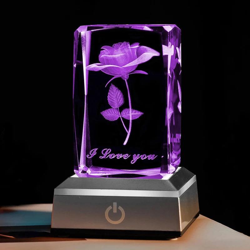 Veilleuse Rose 3D Colorée - Cadeau pour couple